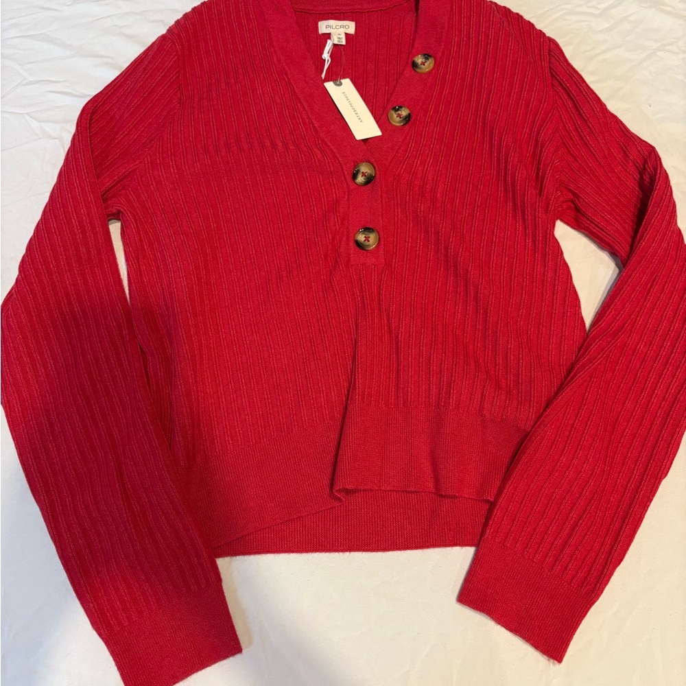 Anthropologie Red Button-Up Cardigan